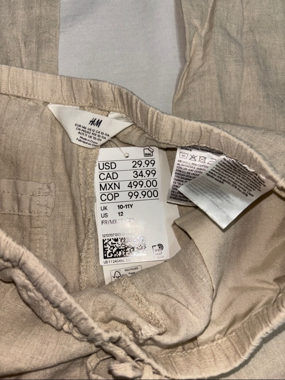 H&M Cream Girls Linen Pants - Picture 6 of 7